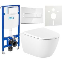 Set sada mísa + prkénko s pomalým sklápěním Roca Ona A34H688000, splachovací tlačítko Roca PL A890195000, A890063000
