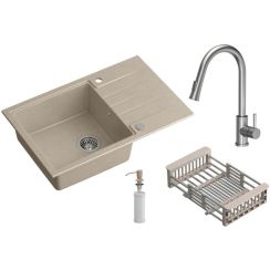 Quadron Comfort 111 dřez s baterií a příslušenstvím béžová/ocel HCQP7850BEZK_3673500BS