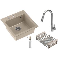 Quadron Comfort 110 dřez s baterií a příslušenstvím béžová/ocel HCQP5052BEZK_3673500BS