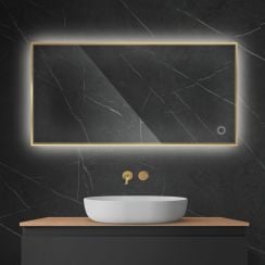 Oltens Nordlis zrcadlo 60x120 cm obdélníkový s osvětlením s vyhřívací podložkou zlatá 64112800