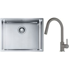 Sada ocelový dřez Franke Box 127.0395.015, kuchyňská baterie Franke Lina 115.0626.057