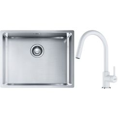 Sada ocelový dřez Franke Box 127.0395.015, kuchyňská baterie Franke Lina 115.0626.081
