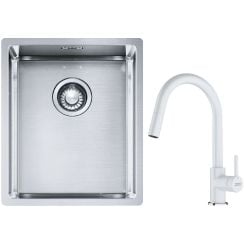 Sada ocelový dřez Franke Box 127.0453.653, kuchyňská baterie Franke Lina 115.0626.081