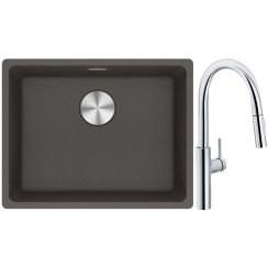 Sada kuchyňská baterie Franke Pescara L Slide-In 115.0538.940, granitový dřez Franke Maris 125.0716.375