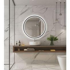 Venti Orion Black zrcadlo 60x60 cm kulatý s osvětlením s vyhřívací podložkou černá 5905951180342