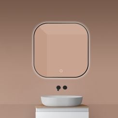 Oltens Nordlis zrcadlo 80x80 cm čtvercový s osvětlením s vyhřívací podložkou černá 64125300