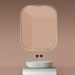 Oltens Nordlis zrcadlo 80x100 cm obdélníkový s osvětlením s vyhřívací podložkou zlatá 64127810