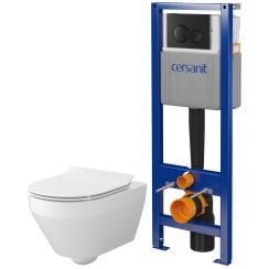 Sada WC mísa se sedátkem s pomalým sklápěním Cersanit Crea S701-927, modul pro závěsné WC s tlačítkem Cersanit S701-779