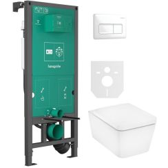 Sada WC mísa se sedátkem s pomalým sklápěním Hansgrohe EluPura Q 60293450, podomítkový WC modul Hansgrohe iFrame universal 01022180, 66001450