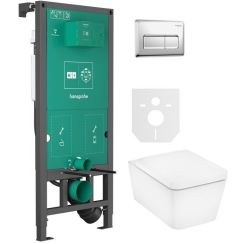 Sada WC mísa se sedátkem s pomalým sklápěním Hansgrohe EluPura Q 60293450, podomítkový WC modul Hansgrohe iFrame universal 01022180, 66001000