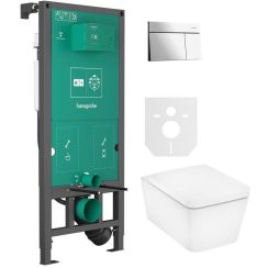 Sada WC mísa se sedátkem s pomalým sklápěním Hansgrohe EluPura Q 60293450, splachovací tlačítko Hansgrohe Element E 66003000, 01022180
