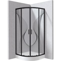 Deante Funkia Evo sprchový kout s vaničkou 80x80 cm půlkulatá černá matný/vzorované sklo KYPZNB88P