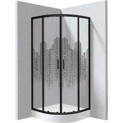Deante Funkia Evo sprchový kout s vaničkou 80x80 cm půlkulatá černá matný/vzorované sklo KYPZND88P