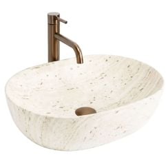 Rea Amelia Travertine umyvadlo 48x34.5 cm oválné na pult hnědá/béžová matný REA-U4210