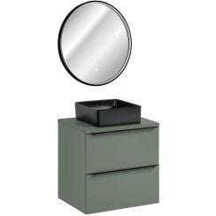 Sada skříňka Comad Sombra Green SOMBRA GREEN 82-60-46-2S, zrcadlo Comad Sirius SIRIUS LU LED 60, UM-6276SLIM40BLACKDP, GREEN 89-60-46 M